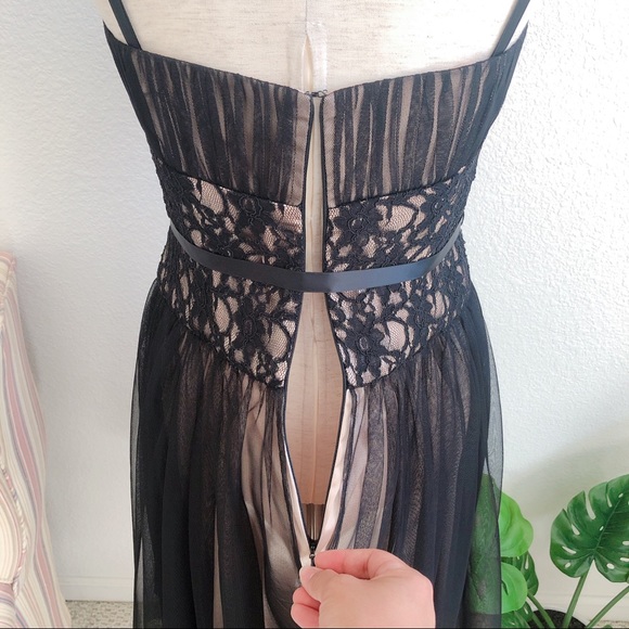 WHBM Black Lace Tulle Overlay Dress With Waist Tie - Picture 7 of 9